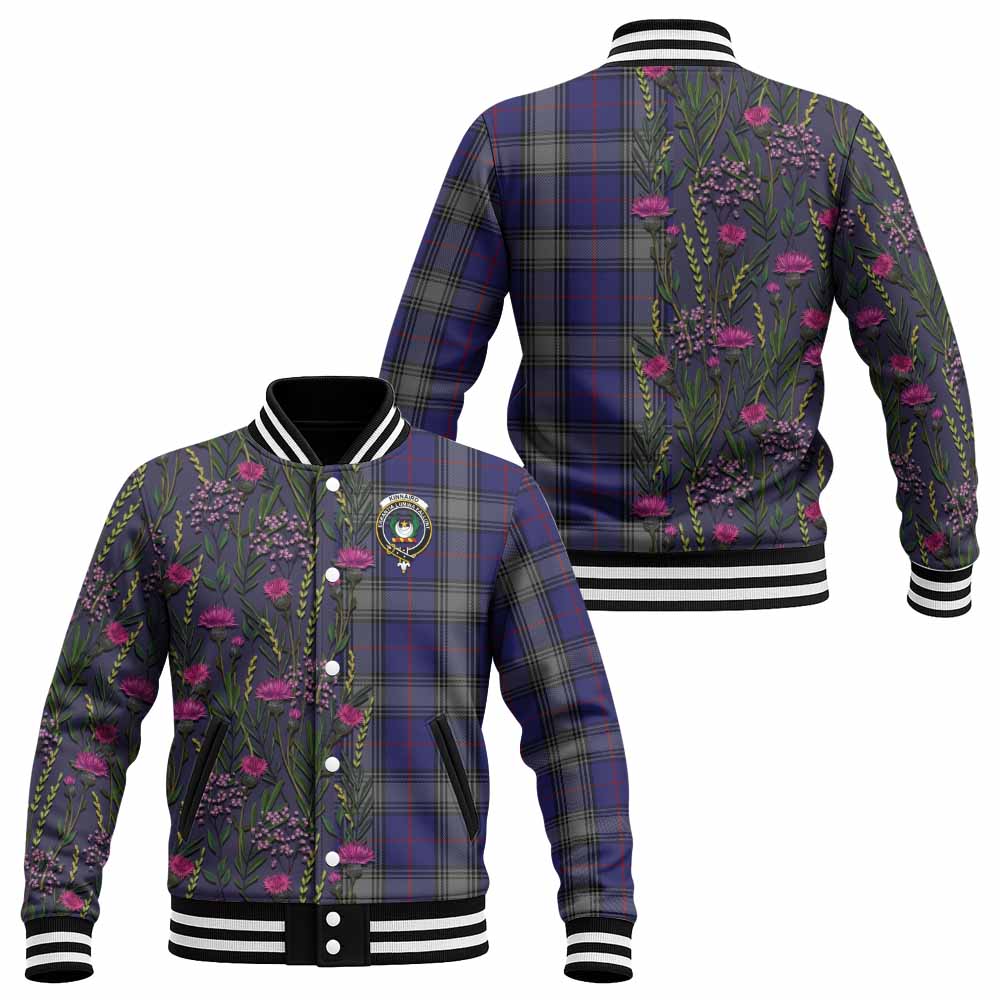 Kinnaird Family Crest Tartan Baseball Jacket Scottish Thistle Flower Pattern Half Style - Tartan Vibes Clothing