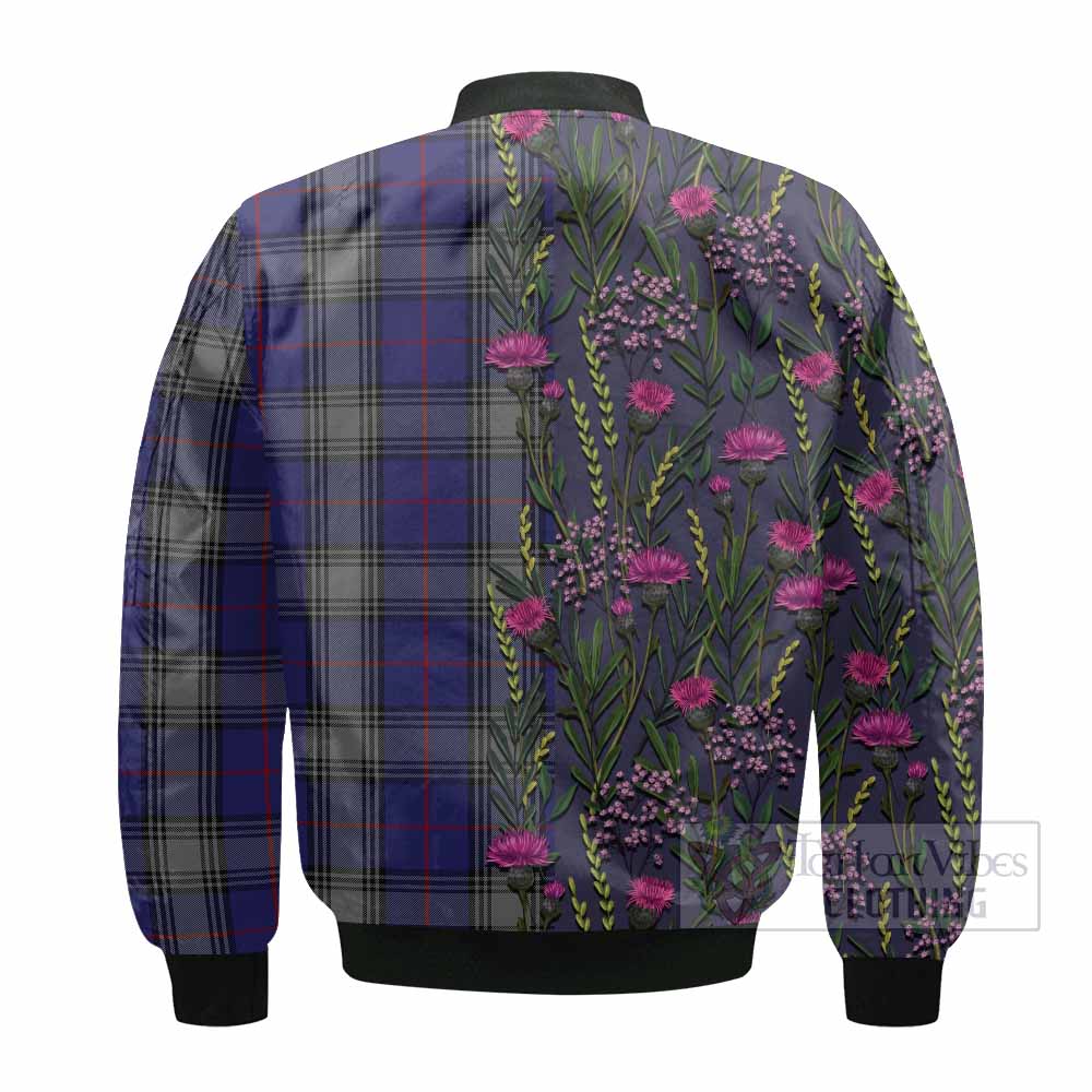 Kinnaird Family Crest Tartan Bomber Jacket Scottish Thistle Flower Pattern Half Style - Tartan Vibes Clothing