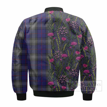 Kinnaird Family Crest Tartan Bomber Jacket Scottish Thistle Flower Pattern Half Style