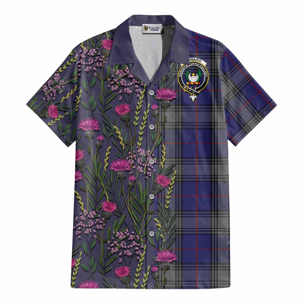 Kinnaird Family Crest Tartan Cotton Hawaiian Shirt Scottish Thistle Flower Pattern Half Style - Tartan Vibes Clothing