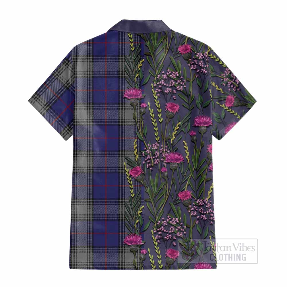 Kinnaird Family Crest Tartan Cotton Hawaiian Shirt Scottish Thistle Flower Pattern Half Style - Tartan Vibes Clothing