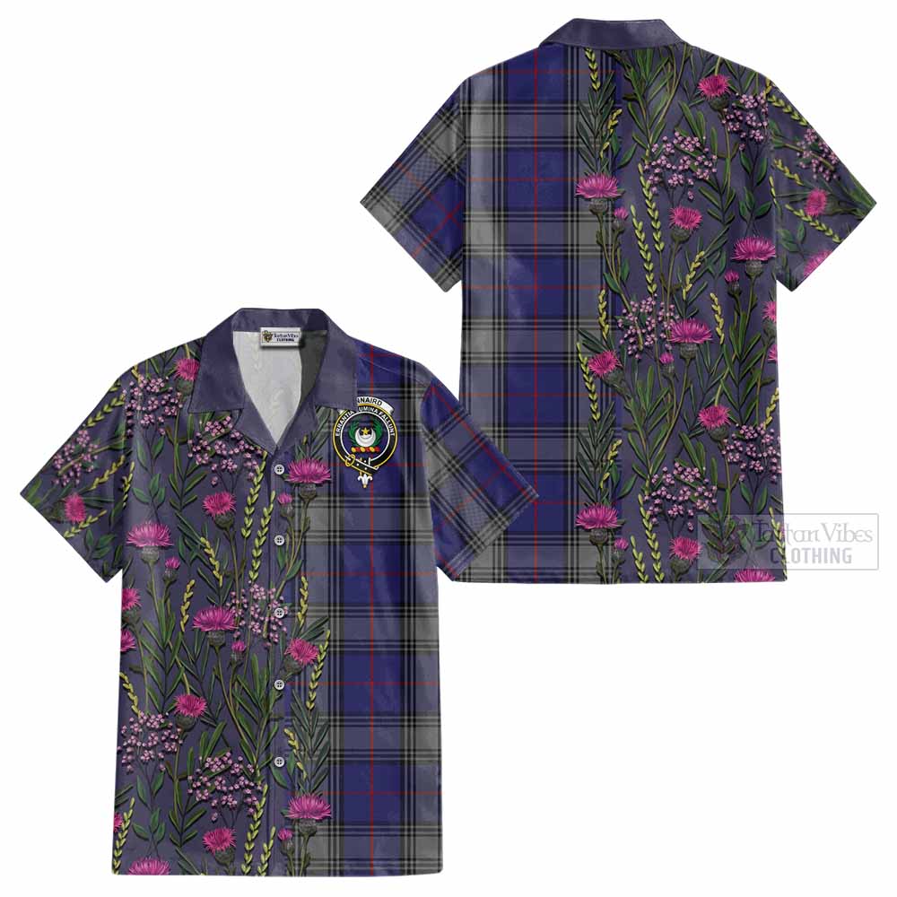 Kinnaird Family Crest Tartan Cotton Hawaiian Shirt Scottish Thistle Flower Pattern Half Style - Tartan Vibes Clothing