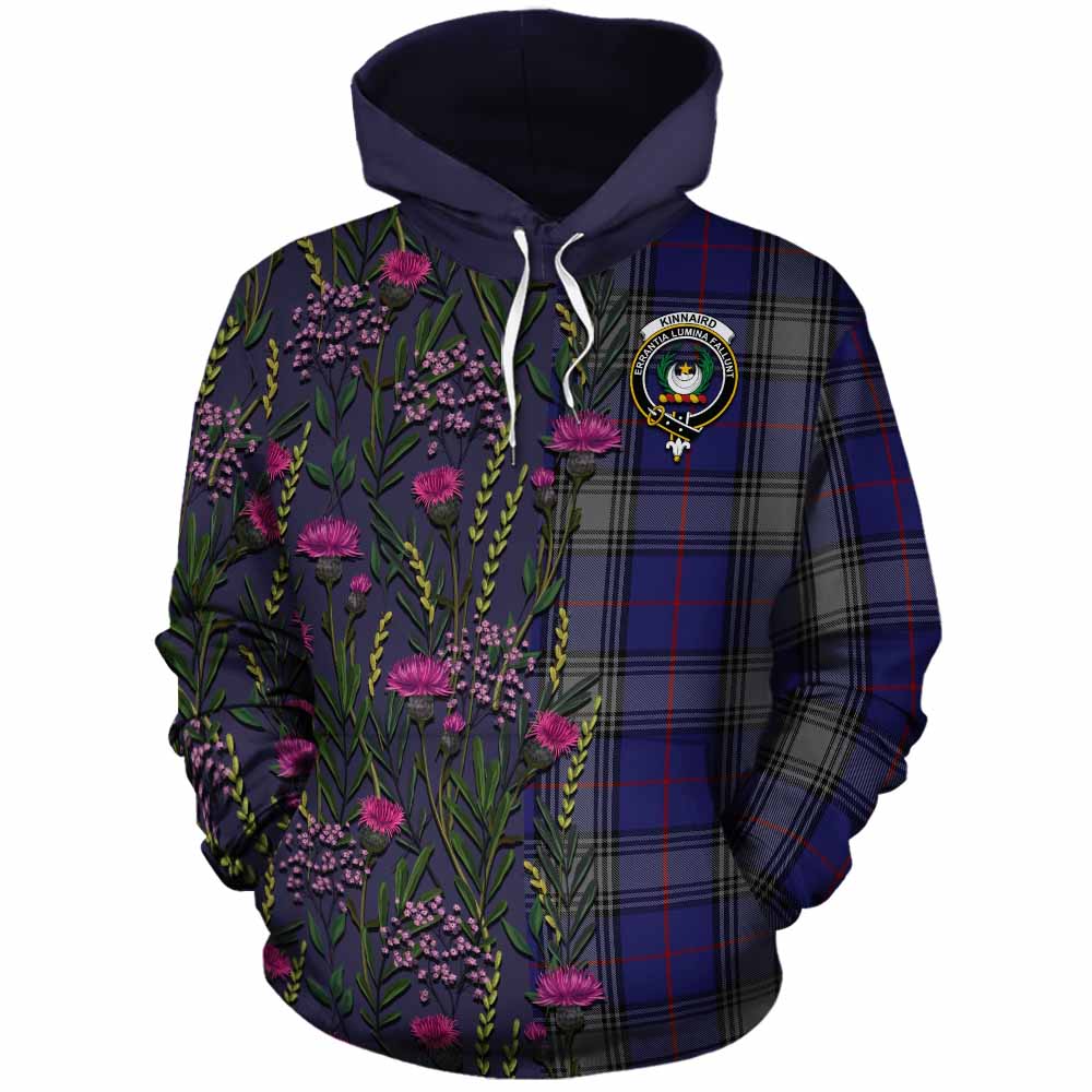 Kinnaird Family Crest Tartan Cotton Hoodie Scottish Thistle Flower Pattern Half Style - Tartan Vibes Clothing