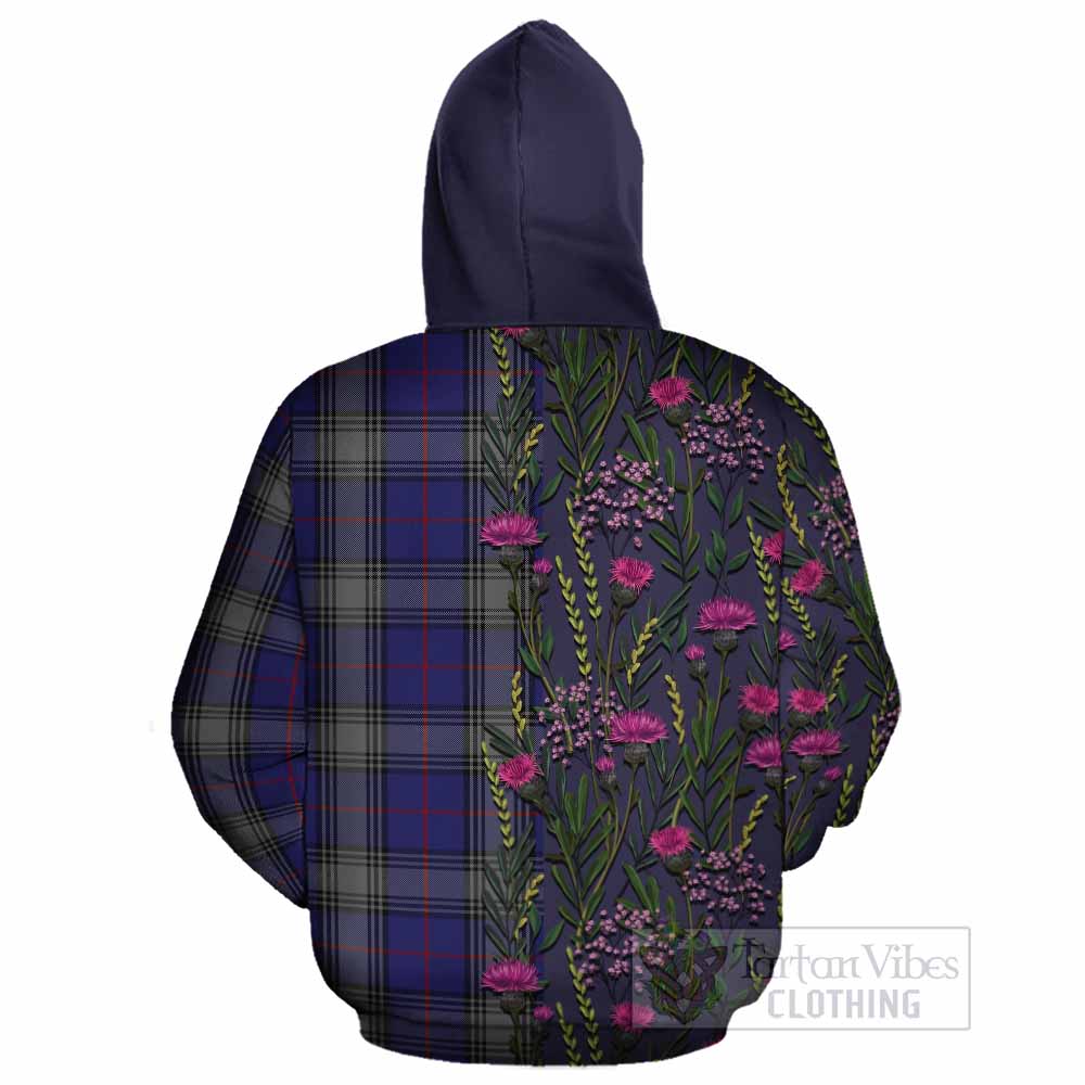 Kinnaird Family Crest Tartan Cotton Hoodie Scottish Thistle Flower Pattern Half Style - Tartan Vibes Clothing