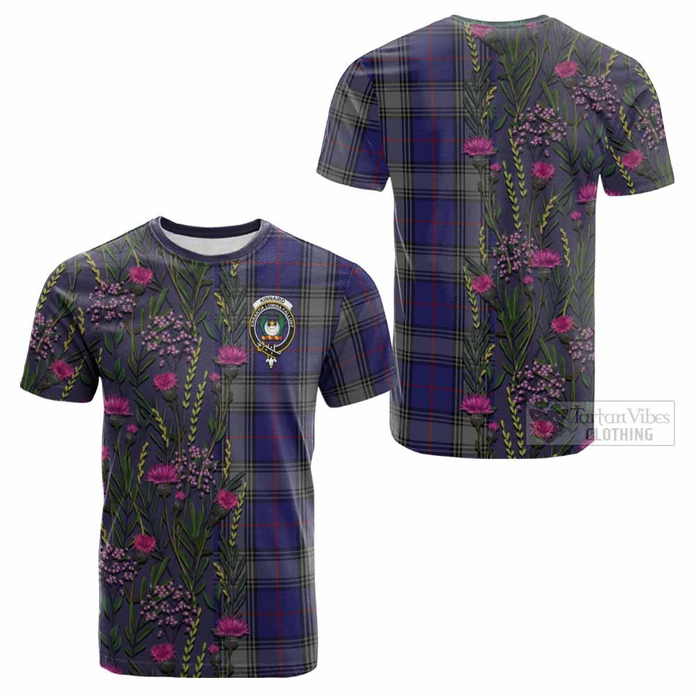 Kinnaird Family Crest Tartan Cotton T-shirt Scottish Thistle Flower Pattern Half Style - Tartan Vibes Clothing