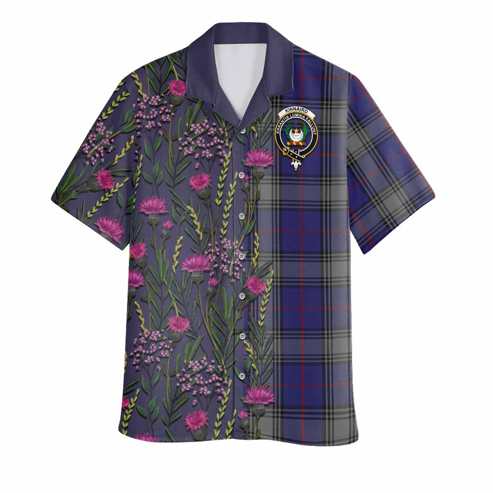 Kinnaird Family Crest Tartan Hawaiian Shirt Scottish Thistle Flower Pattern Half Style - Tartan Vibes Clothing