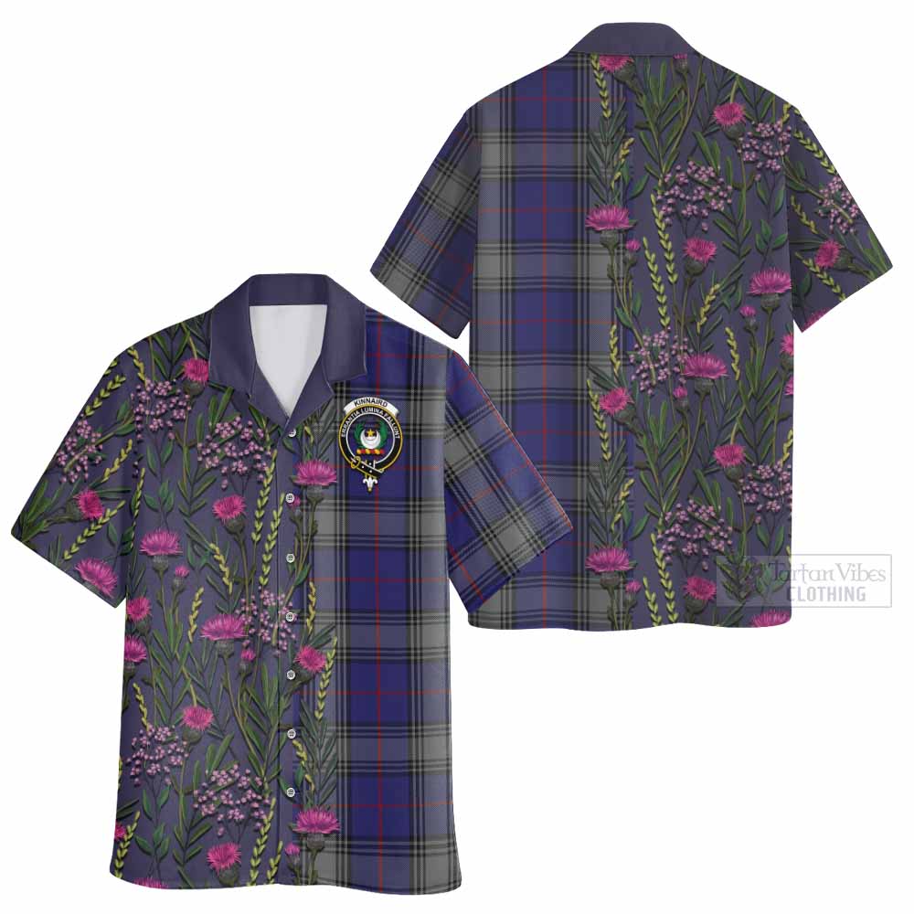 Kinnaird Family Crest Tartan Hawaiian Shirt Scottish Thistle Flower Pattern Half Style - Tartan Vibes Clothing