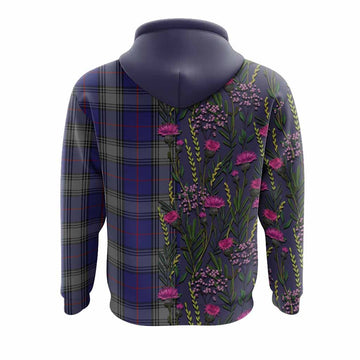 Kinnaird Family Crest Tartan Hoodie Scottish Thistle Flower Pattern Half Style