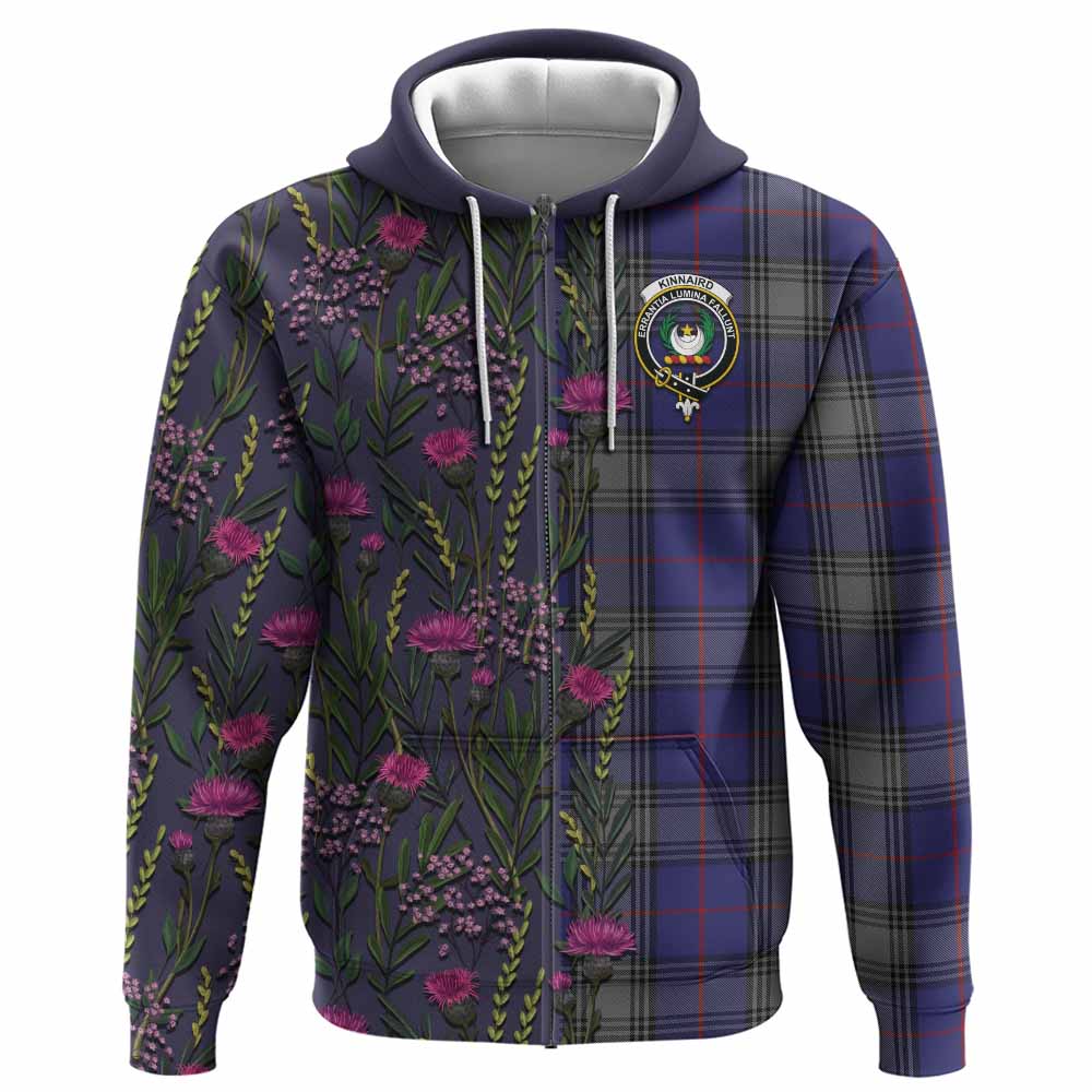 Kinnaird Family Crest Tartan Hoodie Scottish Thistle Flower Pattern Half Style - Tartan Vibes Clothing