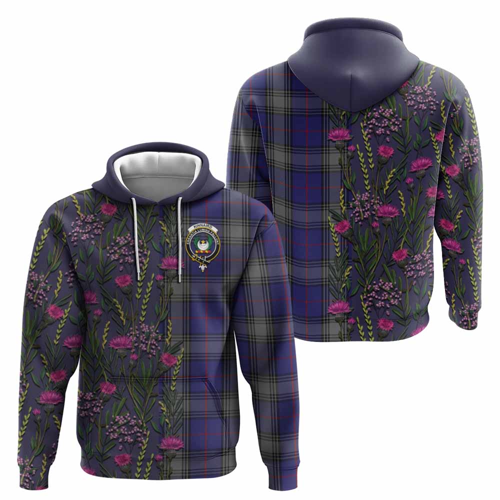 Kinnaird Family Crest Tartan Hoodie Scottish Thistle Flower Pattern Half Style - Tartan Vibes Clothing