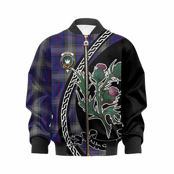 Kinnaird Family Crest Tartan Kid Bomber Jacket Alba Thistle Inspired