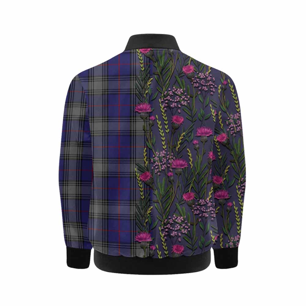 Kinnaird Family Crest Tartan Kid Bomber Jacket Scottish Thistle Flower Pattern Half Style - Tartan Vibes Clothing