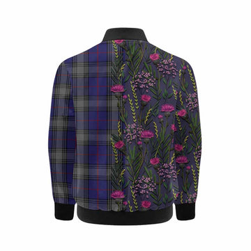 Kinnaird Family Crest Tartan Kid Bomber Jacket Scottish Thistle Flower Pattern Half Style