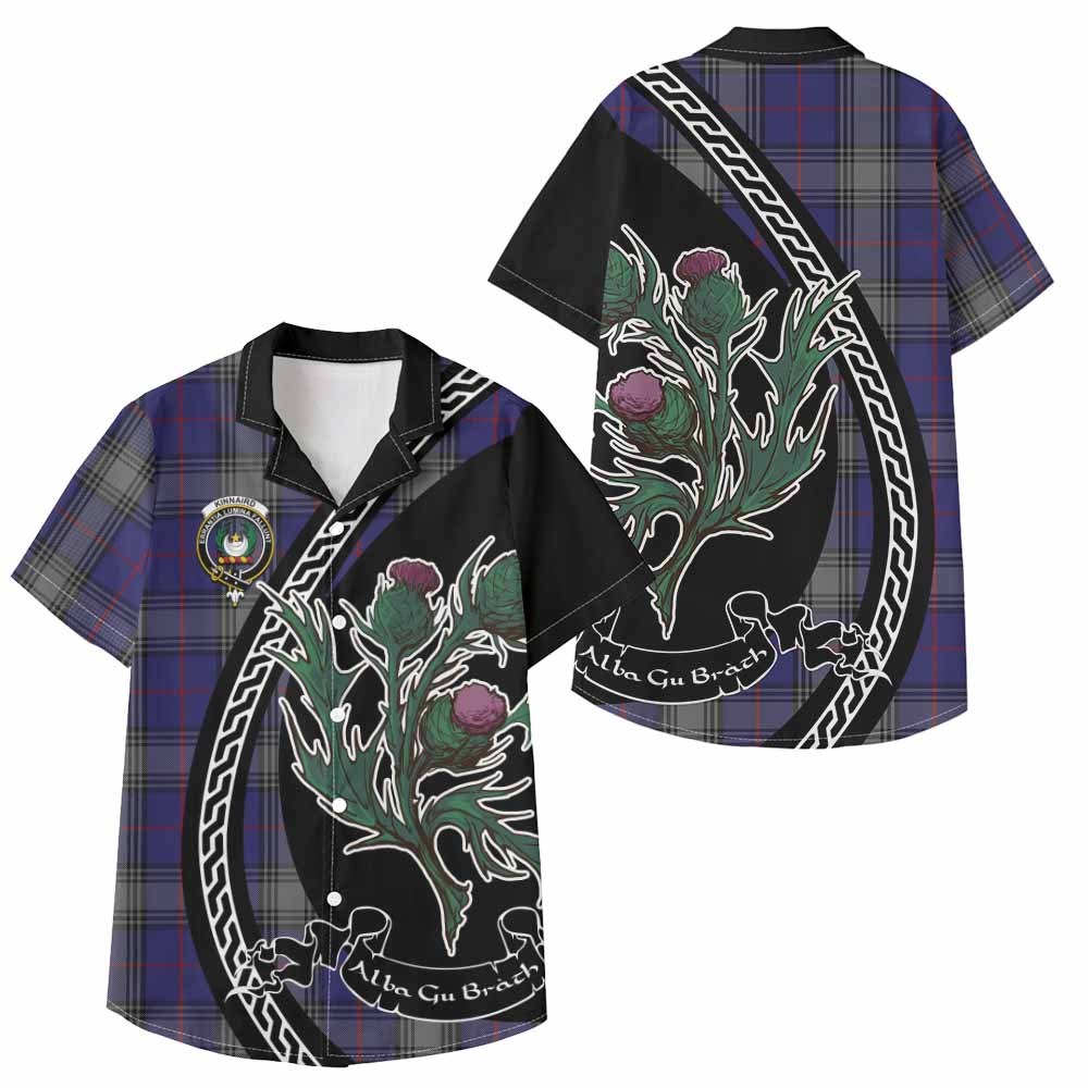 Kinnaird Family Crest Tartan Kid Hawaiian Shirt Alba Thistle Inspired - Tartan Vibes Clothing