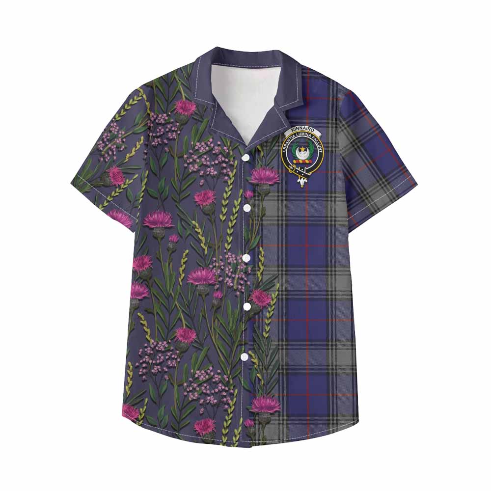 Kinnaird Family Crest Tartan Kid Hawaiian Shirt Scottish Thistle Flower Pattern Half Style - Tartan Vibes Clothing