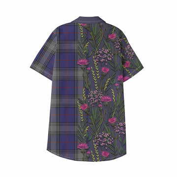 Kinnaird Family Crest Tartan Kid Hawaiian Shirt Scottish Thistle Flower Pattern Half Style