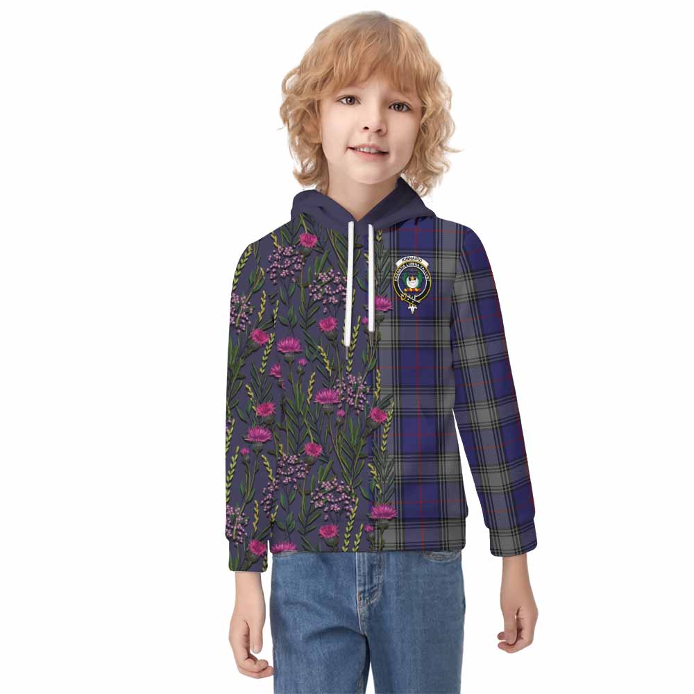 Kinnaird Family Crest Tartan Kid Hoodie Scottish Thistle Flower Pattern Half Style - Tartan Vibes Clothing