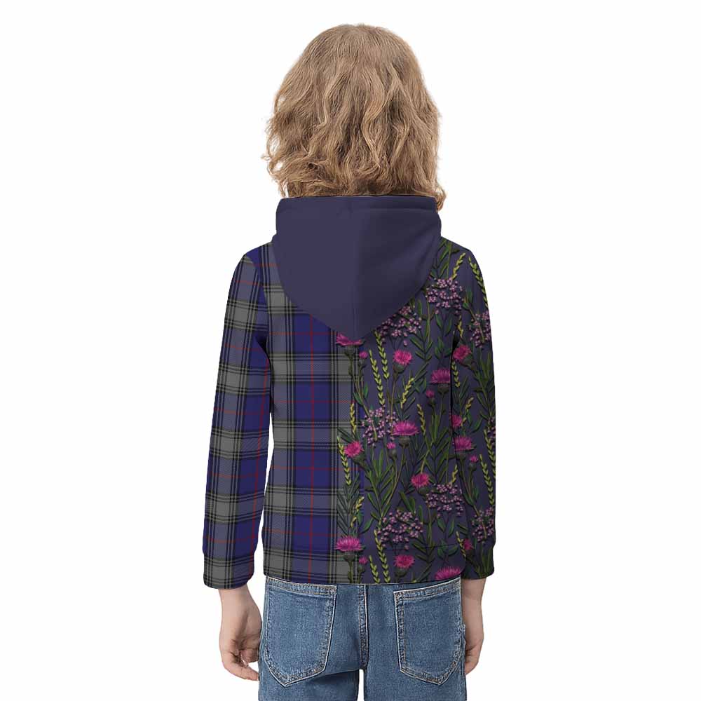 Kinnaird Family Crest Tartan Kid Hoodie Scottish Thistle Flower Pattern Half Style - Tartan Vibes Clothing