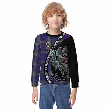 Kinnaird Family Crest Tartan Kid Knitted Sweatshirt Alba Thistle Inspired