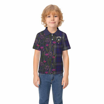 Kinnaird Family Crest Tartan Kid Polo Shirt Scottish Thistle Flower Pattern Half Style