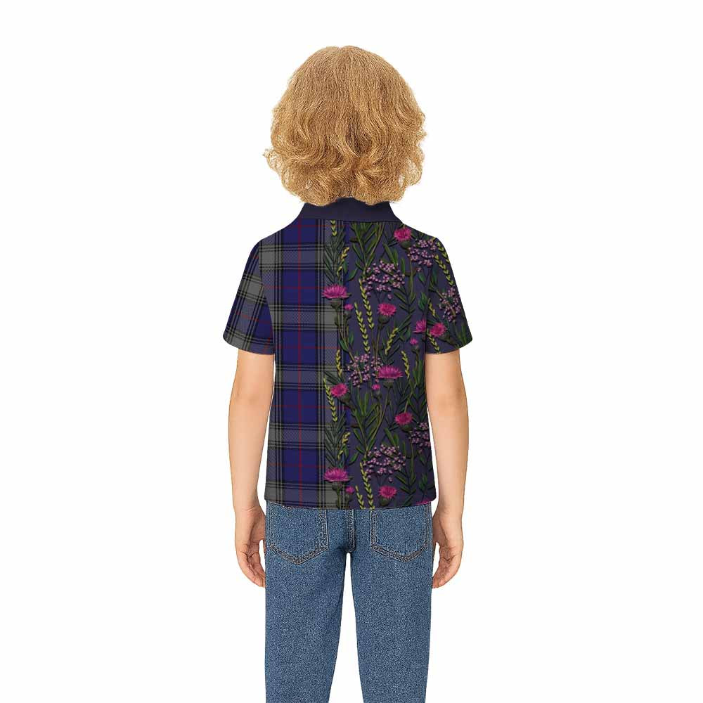 Kinnaird Family Crest Tartan Kid Polo Shirt Scottish Thistle Flower Pattern Half Style - Tartan Vibes Clothing