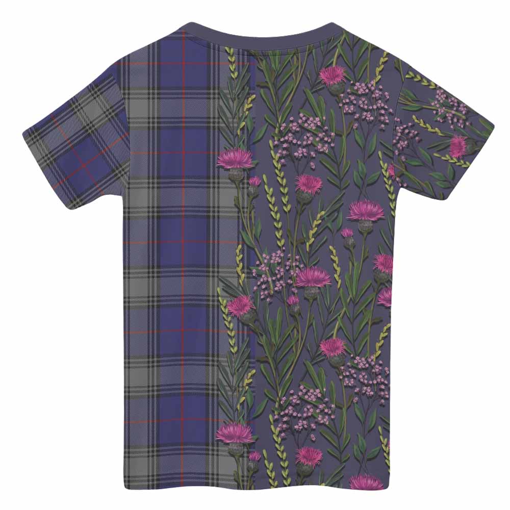 Kinnaird Family Crest Tartan Kid T-shirt Scottish Thistle Flower Pattern Half Style - Tartan Vibes Clothing