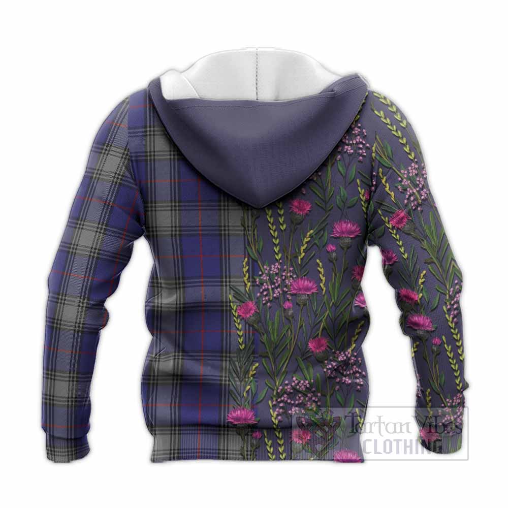 Kinnaird Family Crest Tartan Knitted Hoodie Scottish Thistle Flower Pattern Half Style - Tartan Vibes Clothing