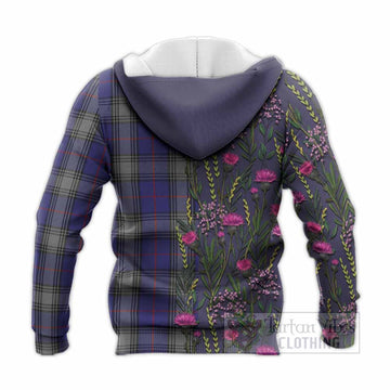 Kinnaird Family Crest Tartan Knitted Hoodie Scottish Thistle Flower Pattern Half Style