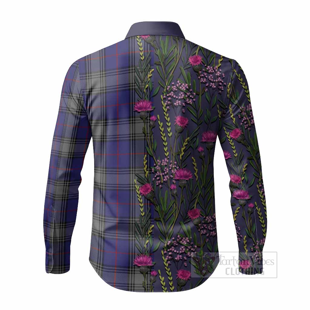 Kinnaird Family Crest Tartan Long Sleeve Button Shirts Scottish Thistle Flower Pattern Half Style - Tartan Vibes Clothing
