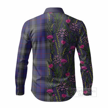 Kinnaird Family Crest Tartan Long Sleeve Button Shirts Scottish Thistle Flower Pattern Half Style
