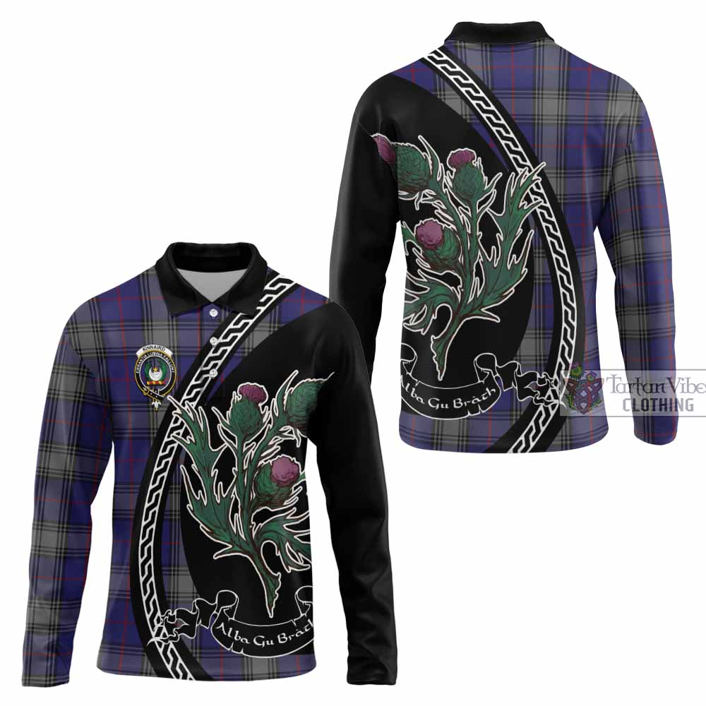 Kinnaird Family Crest Tartan Long Sleeve Polo Shirt Alba Thistle Inspired - Tartan Vibes Clothing