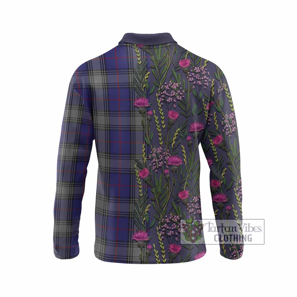 Kinnaird Family Crest Tartan Long Sleeve Polo Shirt Scottish Thistle Flower Pattern Half Style - Tartan Vibes Clothing