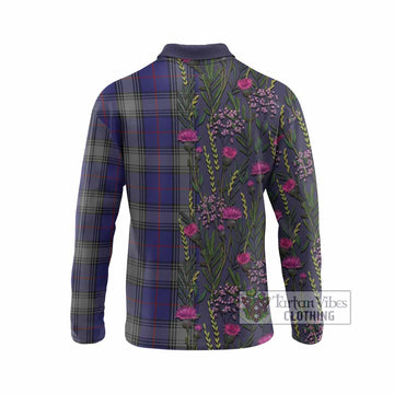 Kinnaird Family Crest Tartan Long Sleeve Polo Shirt Scottish Thistle Flower Pattern Half Style