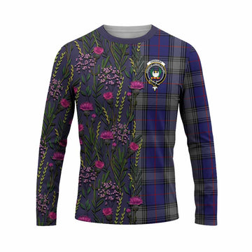 Kinnaird Family Crest Tartan Long Sleeve T-Shirt Scottish Thistle Flower Pattern Half Style - Tartan Vibes Clothing