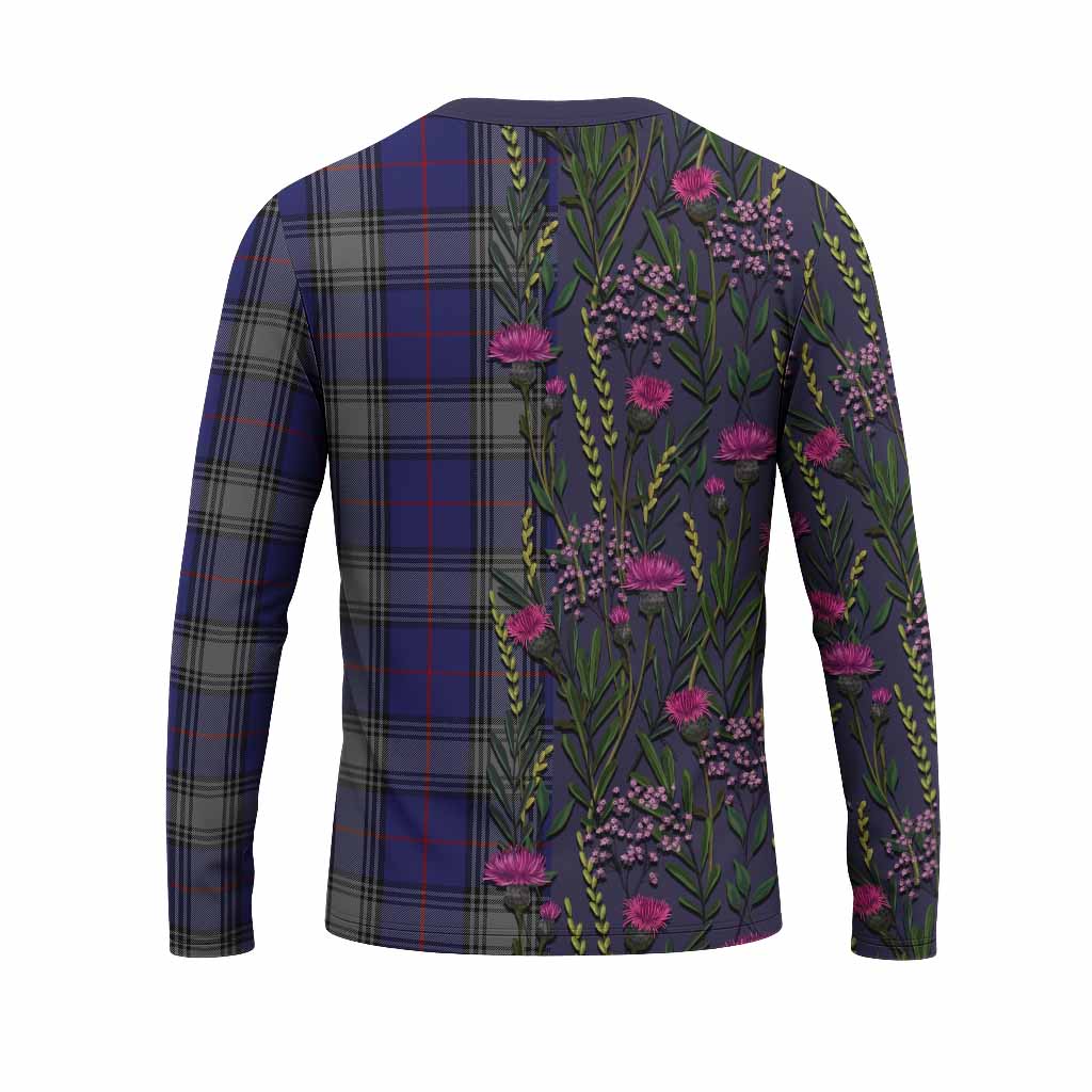 Kinnaird Family Crest Tartan Long Sleeve T-Shirt Scottish Thistle Flower Pattern Half Style - Tartan Vibes Clothing
