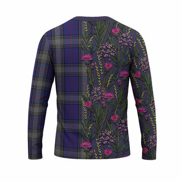 Kinnaird Family Crest Tartan Long Sleeve T-Shirt Scottish Thistle Flower Pattern Half Style - Tartan Vibes Clothing
