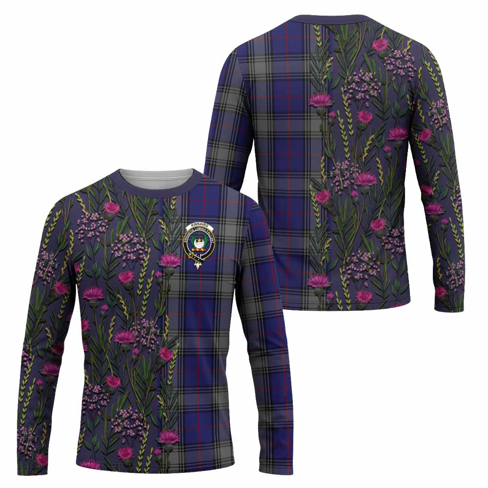 Kinnaird Family Crest Tartan Long Sleeve T-Shirt Scottish Thistle Flower Pattern Half Style - Tartan Vibes Clothing