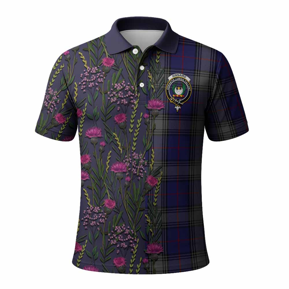 Kinnaird Family Crest Tartan Polo Shirt Scottish Thistle Flower Pattern Half Style - Tartan Vibes Clothing