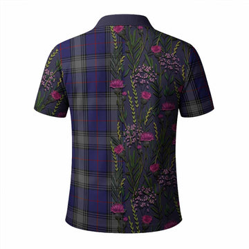 Kinnaird Family Crest Tartan Polo Shirt Scottish Thistle Flower Pattern Half Style