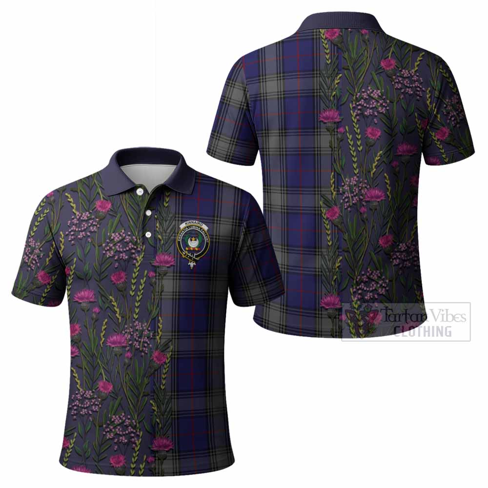 Kinnaird Family Crest Tartan Polo Shirt Scottish Thistle Flower Pattern Half Style - Tartan Vibes Clothing