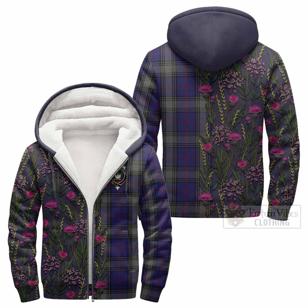Kinnaird Family Crest Tartan Sherpa Hoodie Scottish Thistle Flower Pattern Half Style - Tartan Vibes Clothing