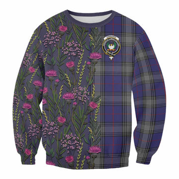 Kinnaird Family Crest Tartan Sweatshirt Scottish Thistle Flower Pattern Half Style