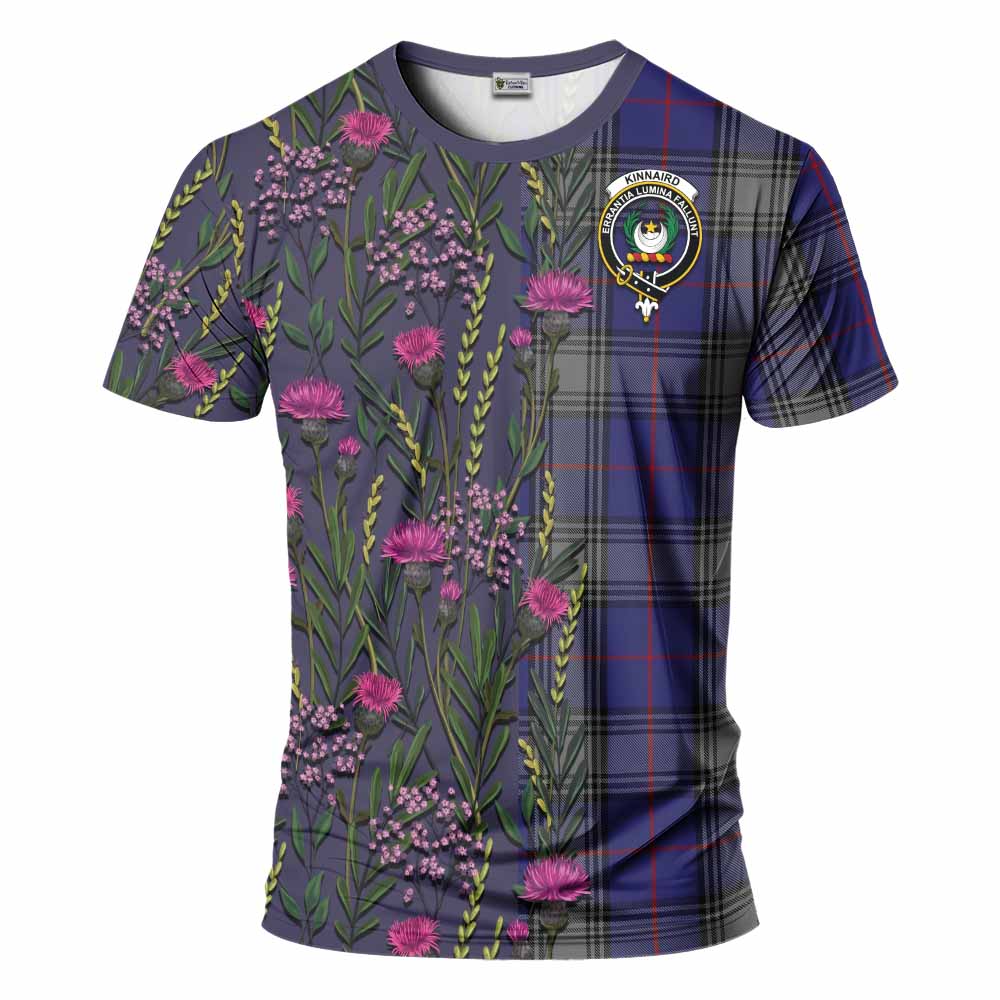 Kinnaird Family Crest Tartan T-Shirt Scottish Thistle Flower Pattern Half Style - Tartan Vibes Clothing