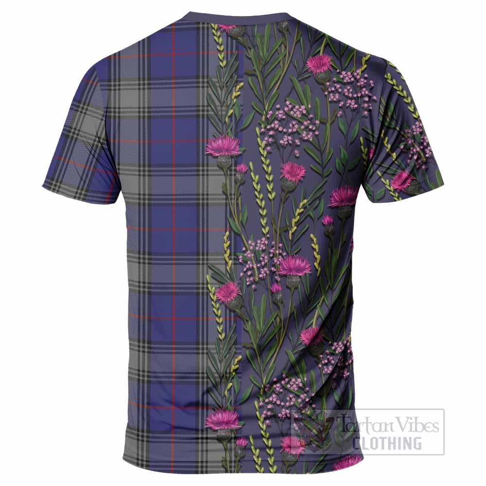 Kinnaird Family Crest Tartan T-Shirt Scottish Thistle Flower Pattern Half Style - Tartan Vibes Clothing