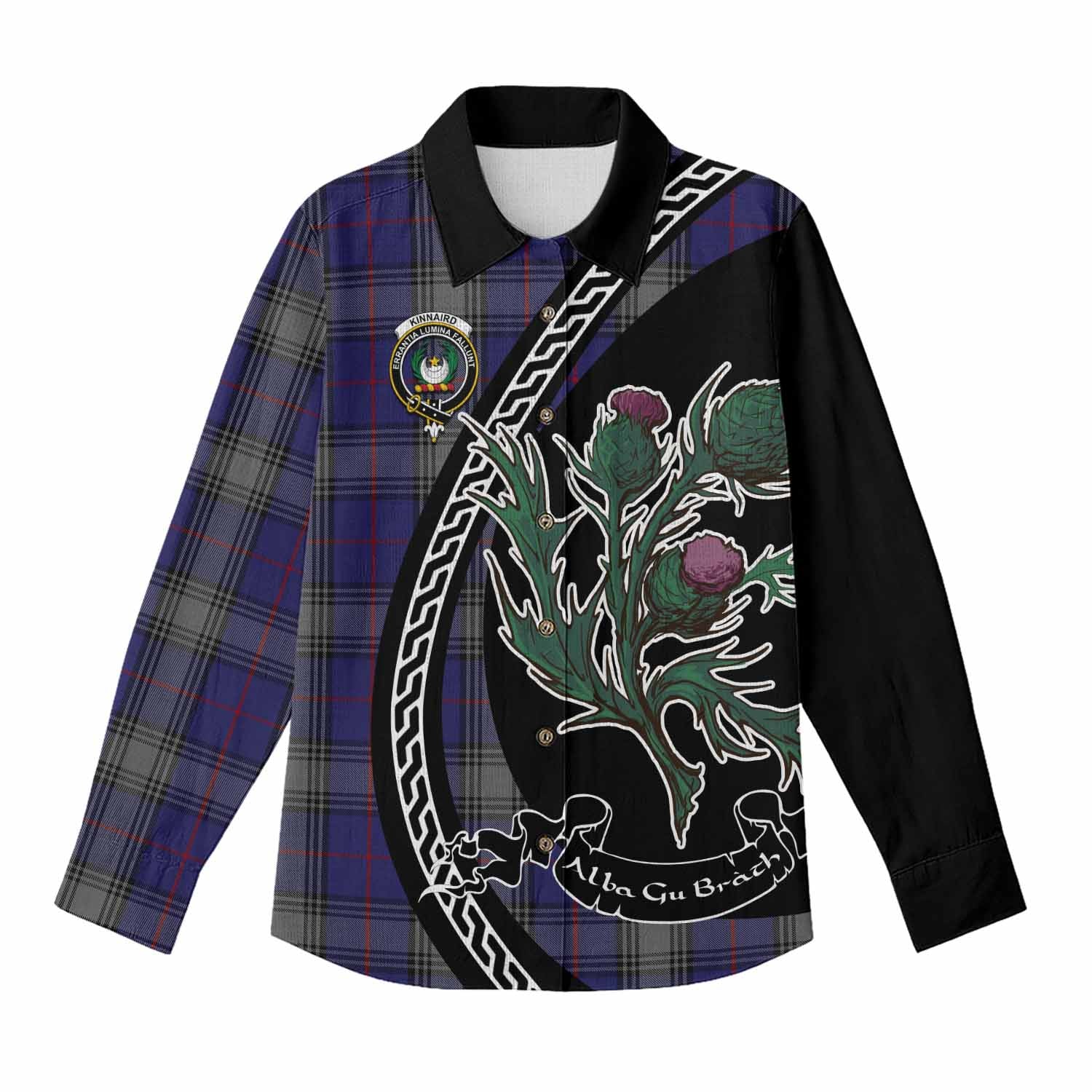 Kinnaird Family Crest Tartan Women Casual Shirt Alba Thistle Inspired - Tartan Vibes Clothing