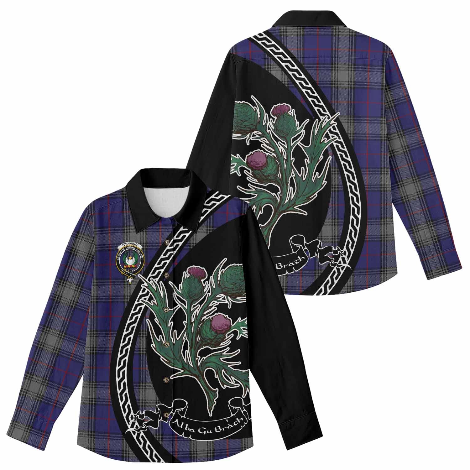 Kinnaird Family Crest Tartan Women Casual Shirt Alba Thistle Inspired - Tartan Vibes Clothing