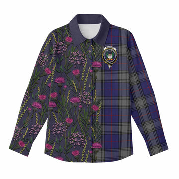 Kinnaird Family Crest Tartan Women Casual Shirt Scottish Thistle Flower Pattern Half Style - Tartan Vibes Clothing
