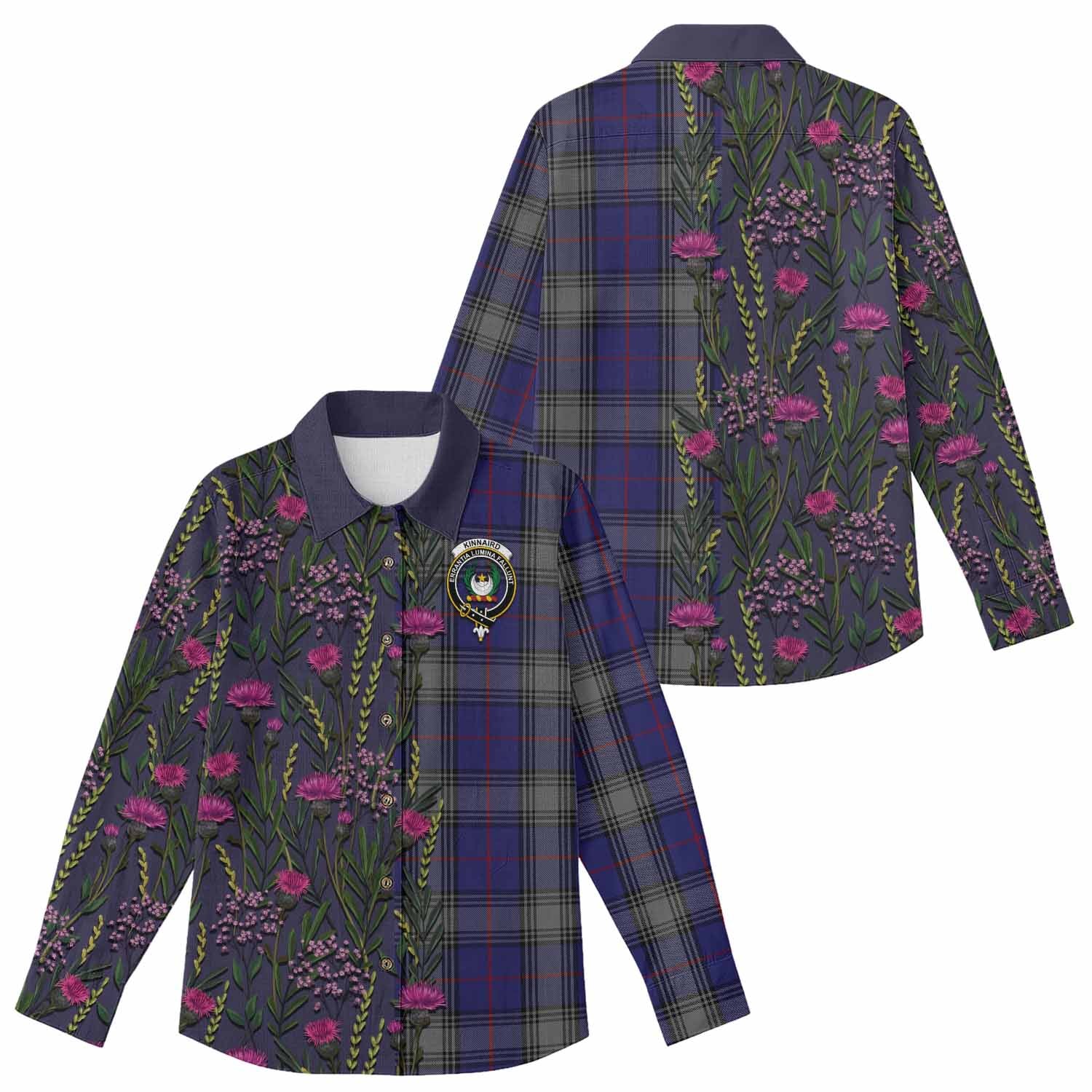Kinnaird Family Crest Tartan Women Casual Shirt Scottish Thistle Flower Pattern Half Style - Tartan Vibes Clothing