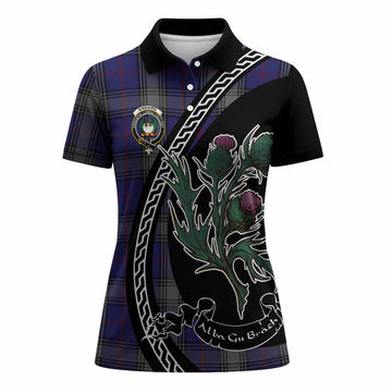 Kinnaird Family Crest Tartan Women Polo Shirt Alba Thistle Inspired