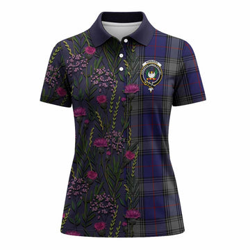 Kinnaird Family Crest Tartan Women Polo Shirt Scottish Thistle Flower Pattern Half Style